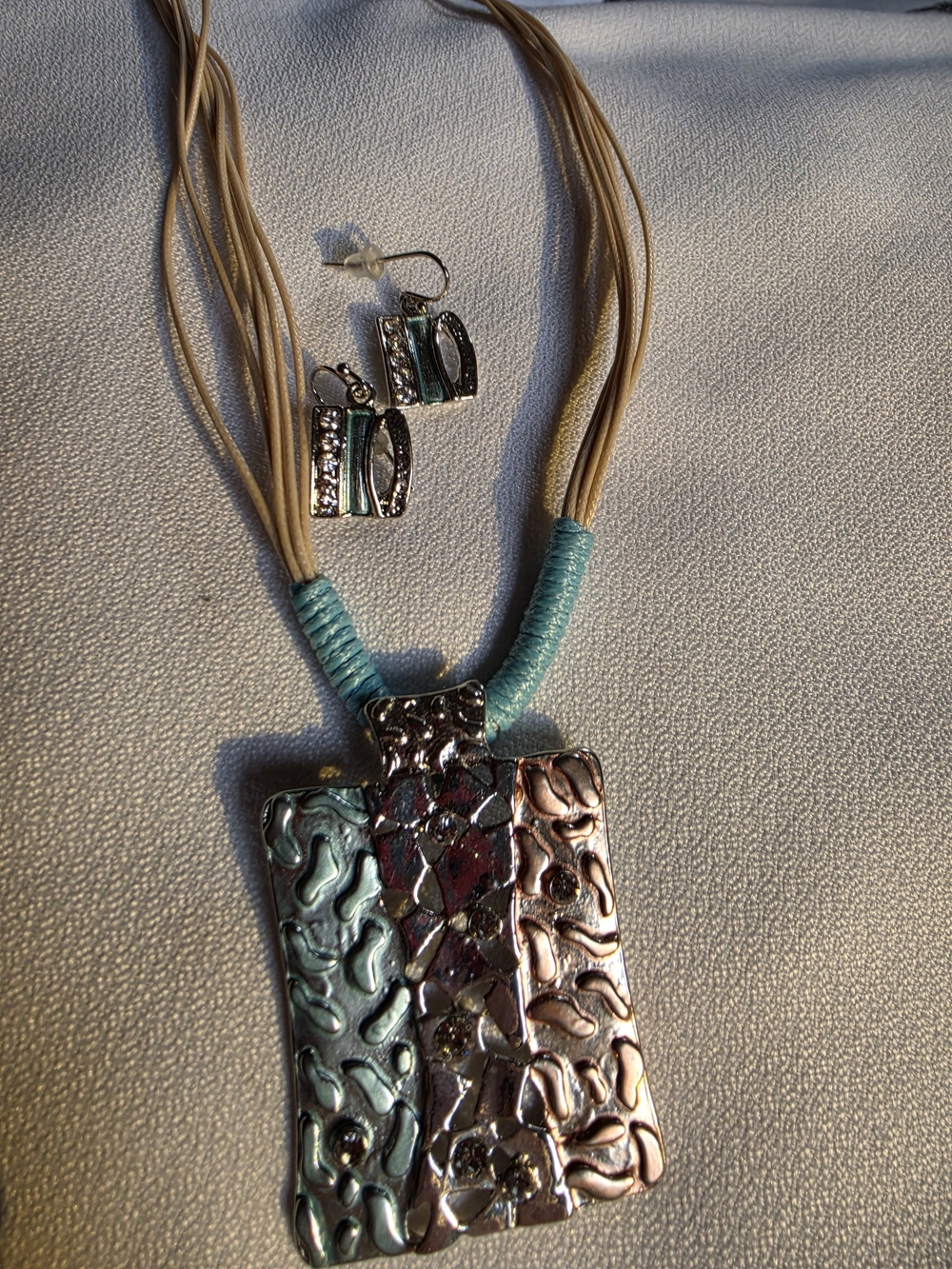 BNNU Turquoise & Silver-Tone Statement Necklace and Earrings Set